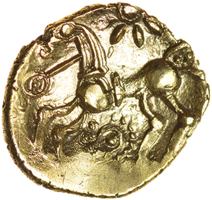 Huxtable’s Eagles. c.55-45 BC. Celtic gold quarter stater. 13mm. 1.38g. - Image 2 of 2