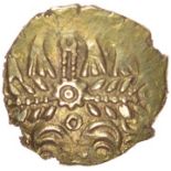 Ratham Ringpole. Central Cog. Sills Class 1. c.55-45 BC. Celtic gold quarter stater. 12mm. 1.18g.