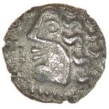 Danebury Moustache. c.55-45 BC. Celtic silver unit. 11mm. 0.76g.