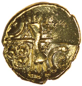 Curdridge Triad (formerly Chichester Radiate). c.50-40 BC. Celtic gold quarter stater. 12mm. 1.20g. - Image 2 of 2
