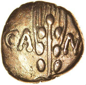 Cunobelinus Linear. Sills class 2, dies 15/16. c.AD8-41. Celtic gold quarter stater. 11mm. 1.29g.