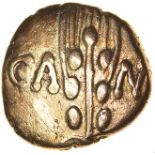 Cunobelinus Linear. Sills class 2, dies 15/16. c.AD8-41. Celtic gold quarter stater. 11mm. 1.29g.