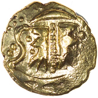 Curdridge Triad (formerly Chichester Radiate). c.50-40 BC. Celtic gold quarter stater. 12mm. 1.20g.