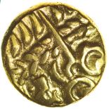 Norfolk Wolf Right. c.55-50 BC. Celtic gold stater. 15mm. 6.10g.