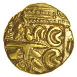 North East Coast. Left Type with Inverted Obverse. c.60-50 BC. Celtic gold stater. 18mm. 5.99g.