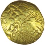 Gallo-Belgic Broad Flan. Bellovaci. c.175-120 BC. Celtic gold large-flan stater. 24-26mm. 7.42g.