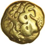 Biface. Sills G-B Ca1. Ambiani. c.90-80 BC. Celtic gold stater. 16mm. 6.39g.