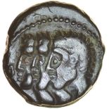 Three Heads. Remi. c.60-40 BC. Celtic bronze unit. 15mm. 2.62g.