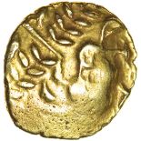 Great Waltham Curved Neck. (formerly Westerham North). c.75-65 BC. Celtic gold stater. 20mm. 6.46g.