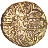 Tasciovanos Hidden Faces. TASCIAVAN[ ]S Type. c.25BC-AD10. Celtic gold stater. 17mm. 5.39g.