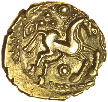 Heybridge Triangle (formerly Heybridge Horse). c.50-40 BC. Celtic gold quarter stater. 12mm. 1.26g. - Image 2 of 2