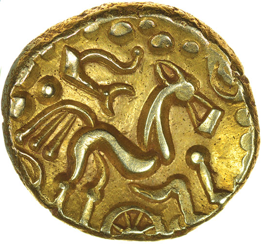 Selsey Two Faced. No Bars Type. c.55-45 BC. Celtic gold stater. 16-18mm. 5.96g. - Image 2 of 2