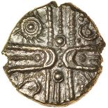 Wonersh Whorls. c.50-40 BC. Celtic gold quarter stater. 10mm. 1.00g.