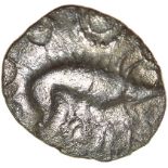 W-Forelegs Proto Boar. Rich Type 16a. c.55-45 BC. Celtic silver unit. 14mm. 1.37g.