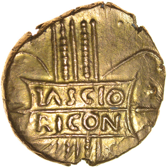 Tasciovanos Tascio Ricon. Ring Type. c.25BC-AD10. Celtic gold stater. 19mm. 5.46g.