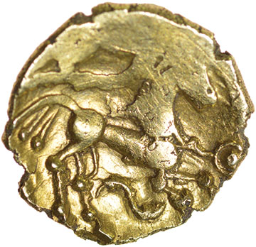 Little Horned Serpent. Sills dies 1/3. c.55-45 BC. Celtic gold quarter stater. 12mm. 1.30g. - Image 2 of 2