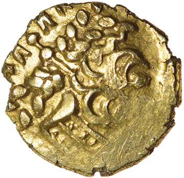 Little Horned Serpent. Sills dies 1/3. c.55-45 BC. Celtic gold quarter stater. 12mm. 1.30g.