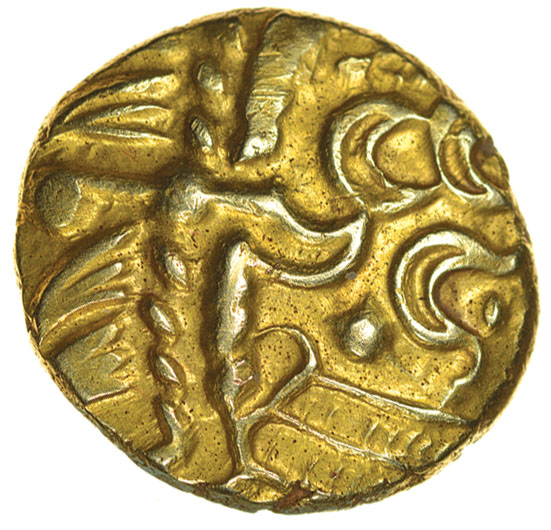 Selsey Two Faced. No Bars Type. c.55-45 BC. Celtic gold stater. 16-18mm. 5.96g.