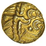 Selsey Two Faced. No Bars Type. c.55-45 BC. Celtic gold stater. 16-18mm. 5.96g.