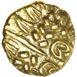 North East Coast.Crude Type with Two Sun-Whorls. c.60-50 BC. Celtic gold stater. 18mm. 6.20g.