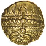 Heybridge Triangle (formerly Heybridge Horse). c.50-40 BC. Celtic gold quarter stater. 12mm. 1.26g.