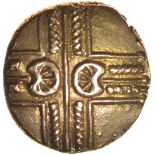 Addedomaros Crescent Cross. Sills class 2, dies 21/31. c.45-25 BC. Celtic gold stater. 17mm. 5.67g.