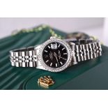 ROLEX Datejust (Ladies) - DIAMOND BEZEL - 18K WHITE GOLD & STAINLESS STEEL with BLACK DIAL