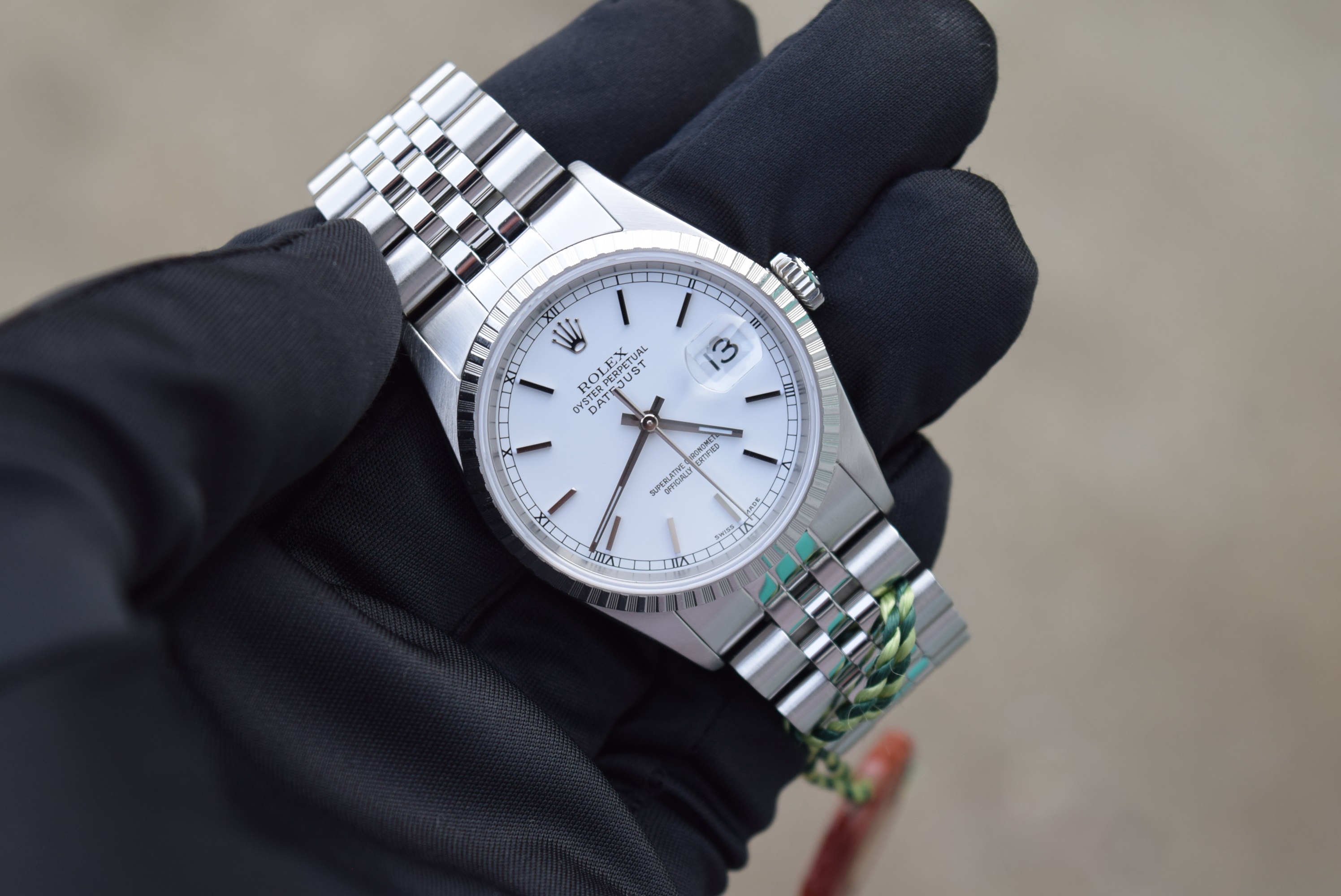 Rolex Datejust 36mm Mens Model Ref 16220 (White Roman Numeral)