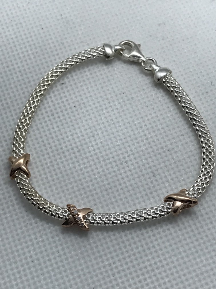 SILVER 925 BRACELET WITH GOLD COLOURED PATTERN