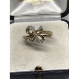 9ct GOLD DIAMOND SET BOW RING