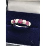 PINK SAPPHIRE & DIAMOND RING SET IN WHITE METAL MARKED 585