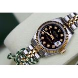 ROLEX DATEJUST (LADIES) - 18K GOLD & STAINLESS STEEL WITH BLACK - DIAMOND DIAL