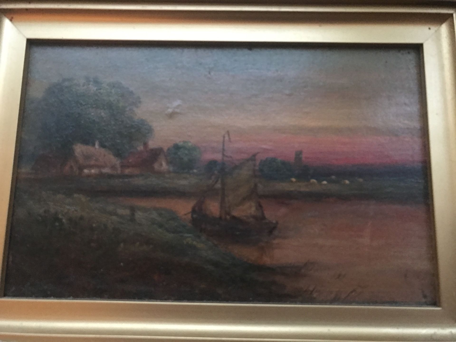 OLD FRAMED PAINTING OF A RIVER SCENE - Image 2 of 4