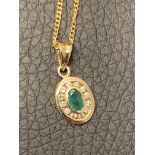 9ct GOLD EMERALD & DIAMOND PENDANT & CHAIN