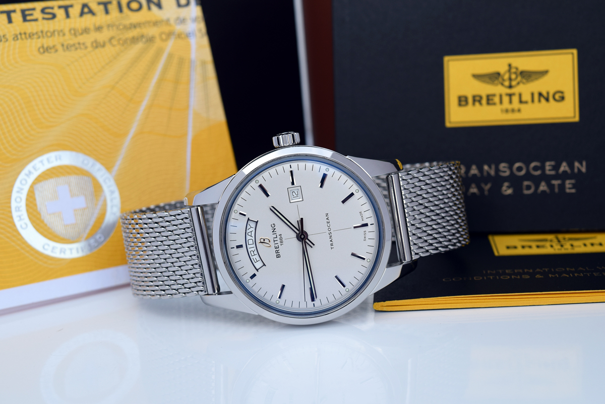 BREITLING - TRANSOCEAN DAY & DATE (A45310) * SILVER DIAL - Image 10 of 12