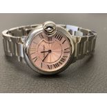 Ladies pink dial Steel watch marked Cartier 256076TX 3653