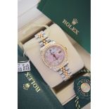 *Gorgeous* Diamond Encrusted 18k Gold/ Steel Rolex Lady DateJust - Pink Pearl Diamond Dial & Bezel