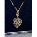 FINE RUBY & BLUE SAPPHIRE HEART PENDANT WITH GOLD CHAIN