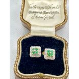 9ct Gold Emerald & Diamond Earrings