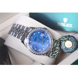 Mens Rolex DateJust - Diamond set Blue Mother of Pearl Dial, Automatic