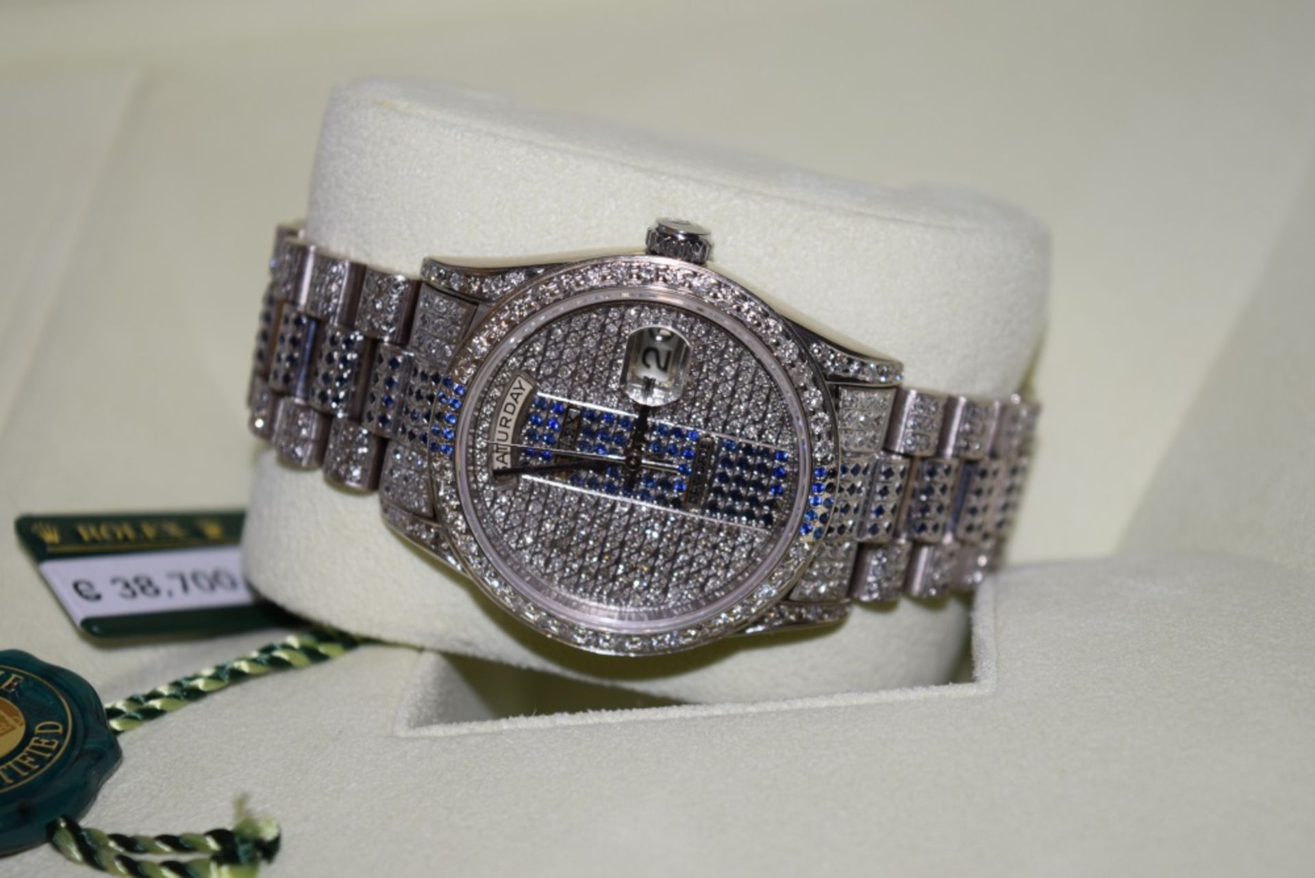 Rare Mens 36mm Day-Date, Solid White Gold - Diamond/ Sapphire “Super President”