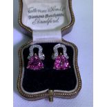 9ct GOLD PINK TOPAZ & DIAMOND EARRINGS