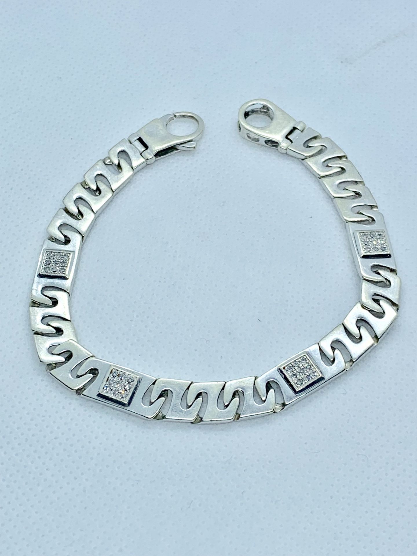 DIAMOND SET 9ct WHITE GOLD BRACELET - NICE WEIGHT