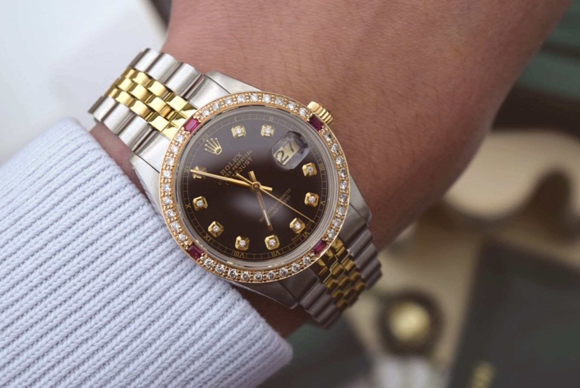 Rolex DateJust 36mm Gents Model - Ruby & Diamond (Black Dial) - Automatic - Image 9 of 9