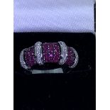 RUBY & DIAMOND SET MODERN RING MARKED 925