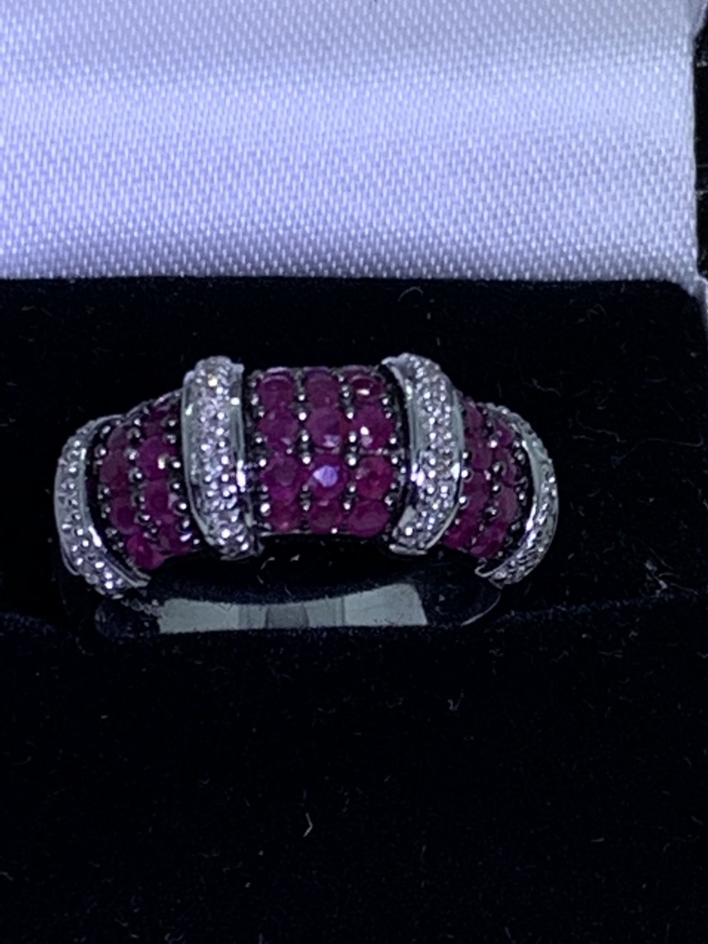 RUBY & DIAMOND SET MODERN RING MARKED 925