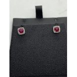 9ct GOLD RUBY & DIAMOND EARRINGS