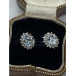 FINE 9ct GOLD AQUAMARINE & DIAMOND EARRINGS