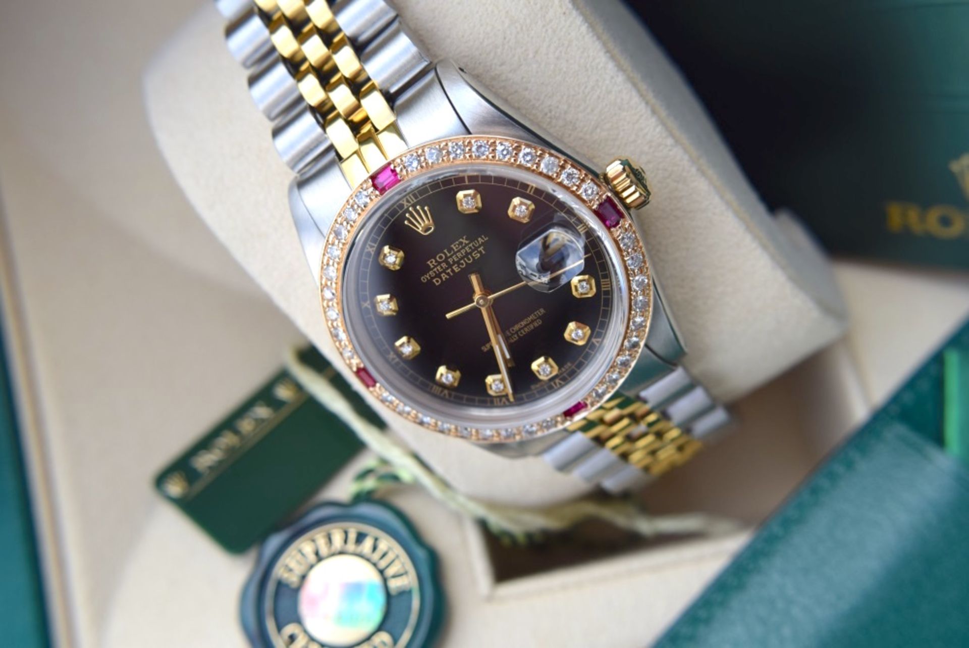 Rolex DateJust 36mm Gents Model - Ruby & Diamond (Black Dial) - Automatic