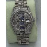 Mens 36mm Day-Date, Solid White Gold - Diamond/Sapphire “Super President”